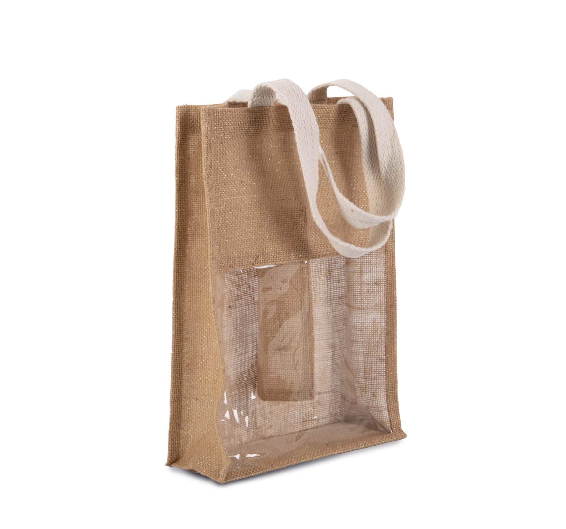 Jute-Flaschenbeutel - Natural/Gold - 2 Flaschen