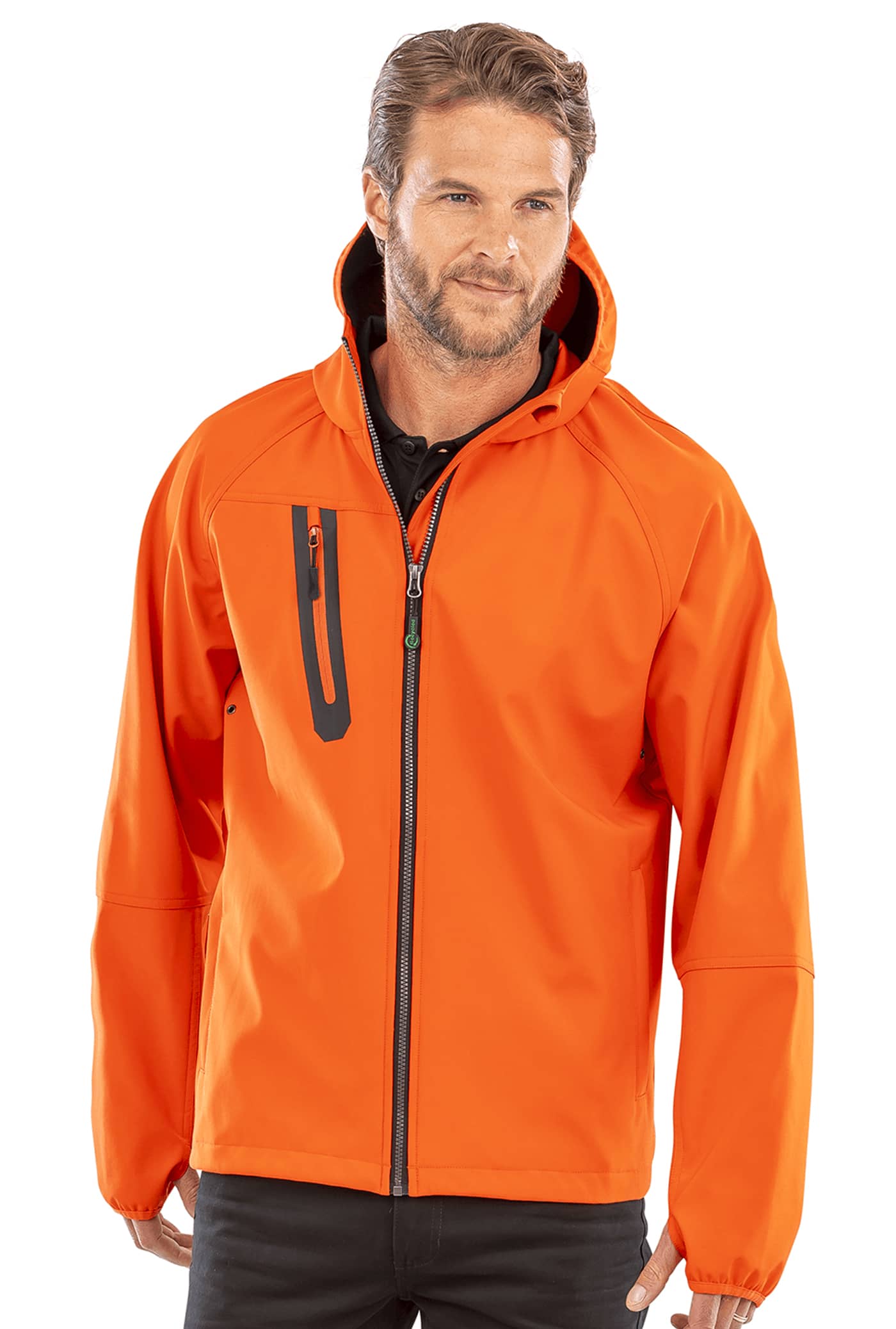 3-Layer Recycled Printable Hooded Casual Softshell Jacket