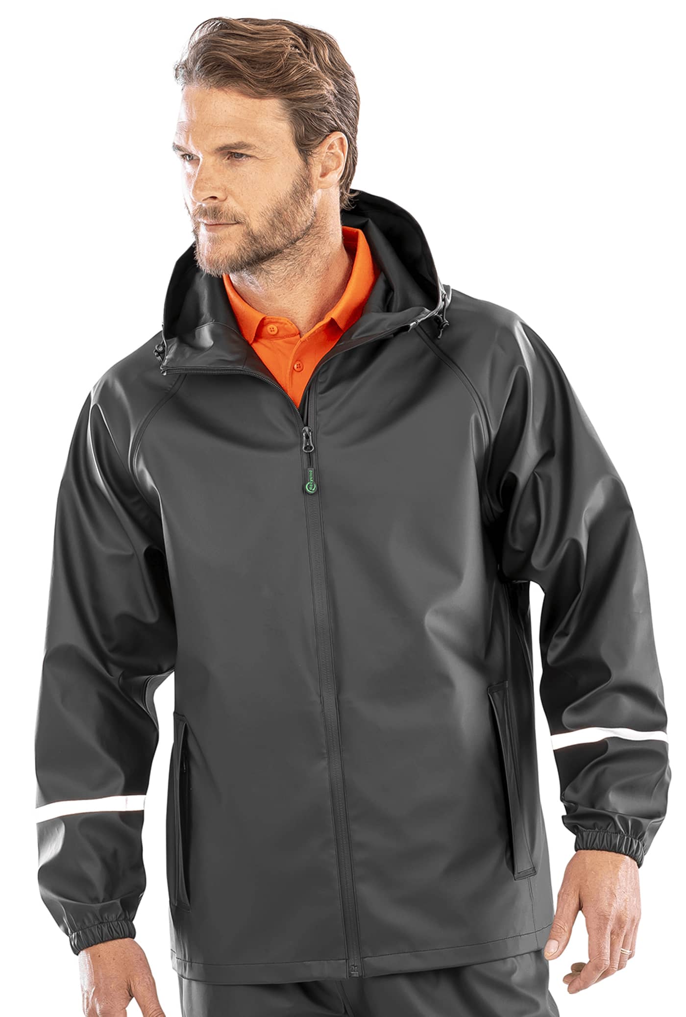 Prism PU Waterproof Jacket with Reflective Bands & Recycled Backing